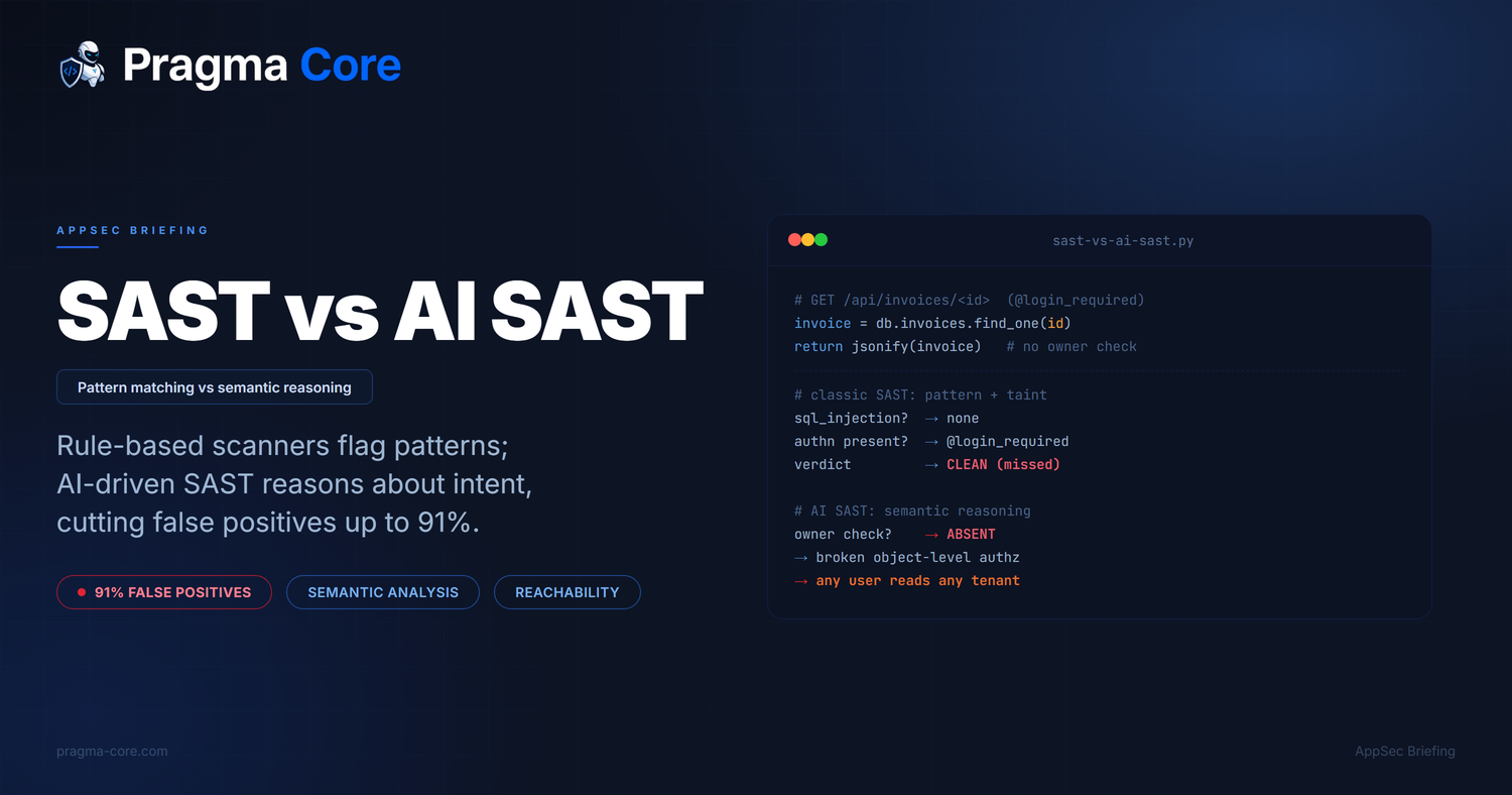 Classic SAST vs AI-powered SAST: why pattern matching stops at the function boundary and reasoning takes over