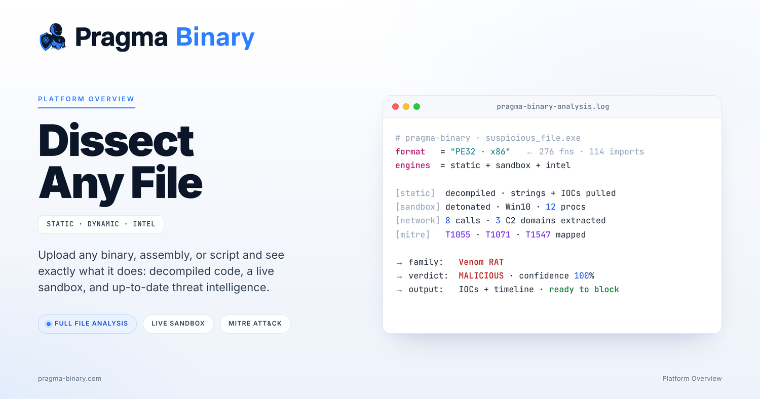 Pragma Binary: static analysis, live sandbox, and threat intelligence, in one place