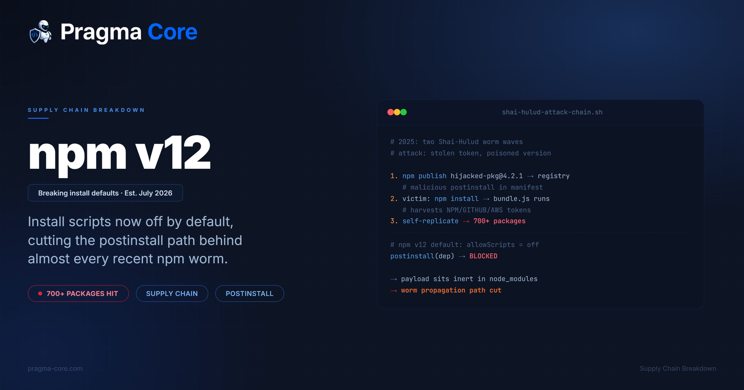 npm v12: how switching off one install-time default cuts the legs out from under almost every recent npm worm